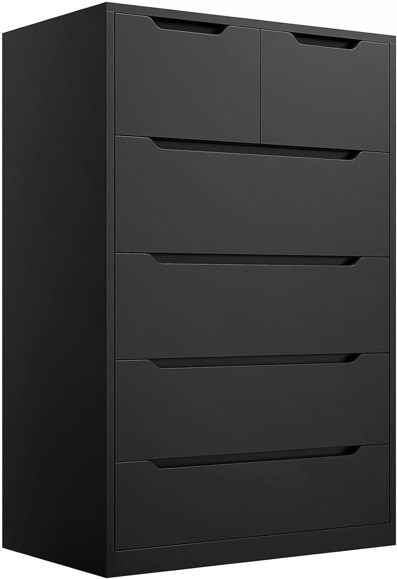 Enhomee Dresser for Bedroom, Dresser with 6 Wood Drawers, Black Dresser and Tall Dresser with Large Organizer, Wood Dressers & Chests of Drawers with Smooth Metal Rail, Black