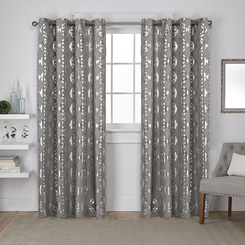 Exclusive Home Curtains Exclusive Home Modo Metallic Geometric Grommet Top Curtain Panel Pair, 54X84, Winter White, 2 Count