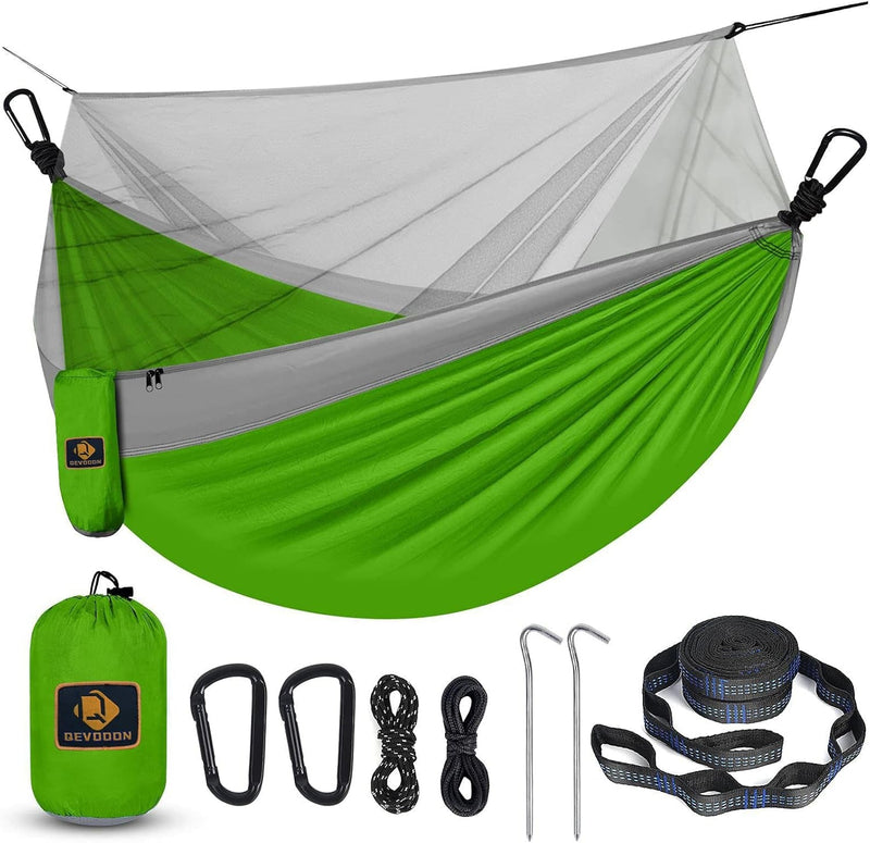 Camping Hammock with Net,Travel Portable Lightweight Hammocks with Tree Straps and Solid D-Shape Carabiners,Parachute Nylon Hammock for Outsides Backpacking Beach Backyard Patio Hiking