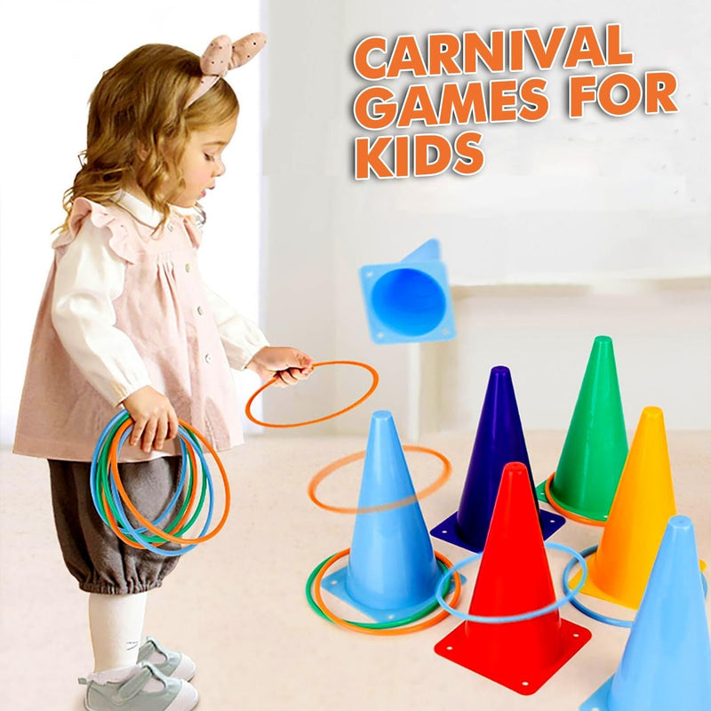 Circlecraft 31 Pcs. Plastic Cones and Rings Games Ring Toss Games for Adults, Carnival Games for Kids, Bean Bag for Kids Games Birthday Party, Yard Games, Sports & Outdoor Games for Family Party