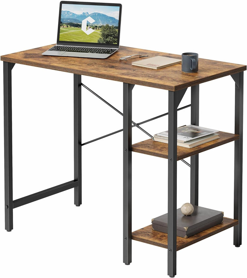 Cubicubi Computer Home Office Desk, 47 Inch Small Desk Study Writing Table with Storage Shelves, Modern Simple PC Desk with Splice Board, Black