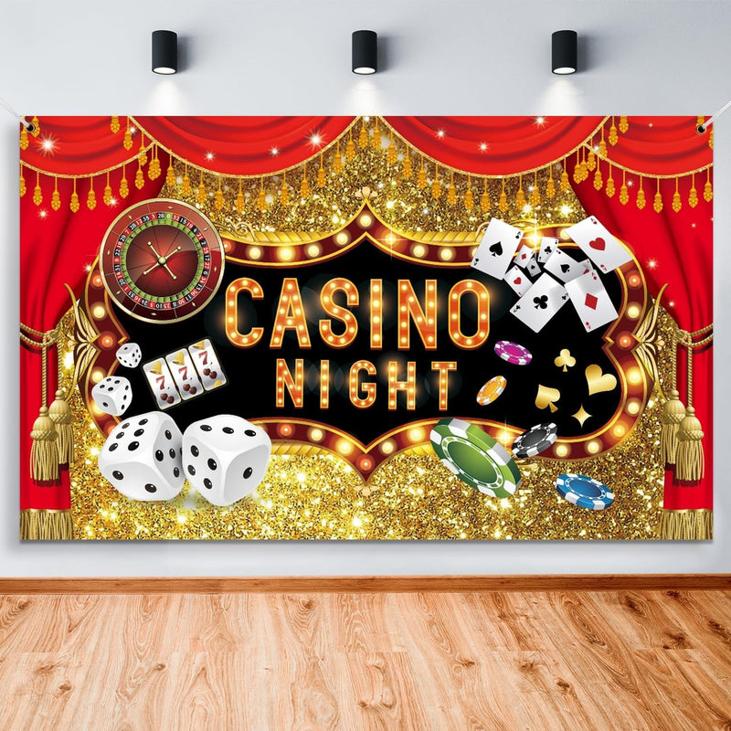 Casino Night Poker Dice Photography Backdrop Vinyl Las Vegas Gold Glitter Bokeh Photo Background Casino Themed Birthday Party Decorations Banner Photo Booths Studio Props 71 X 43 Inch