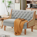 Andeworld Loveseat Settee Bench with Natural Rattan Arms,Upholstered Modern Mini Sofa Couch,Banquette Dining Bench Love Seat for Living Dining Room Bedroom Office Small Space Entryway，Grey