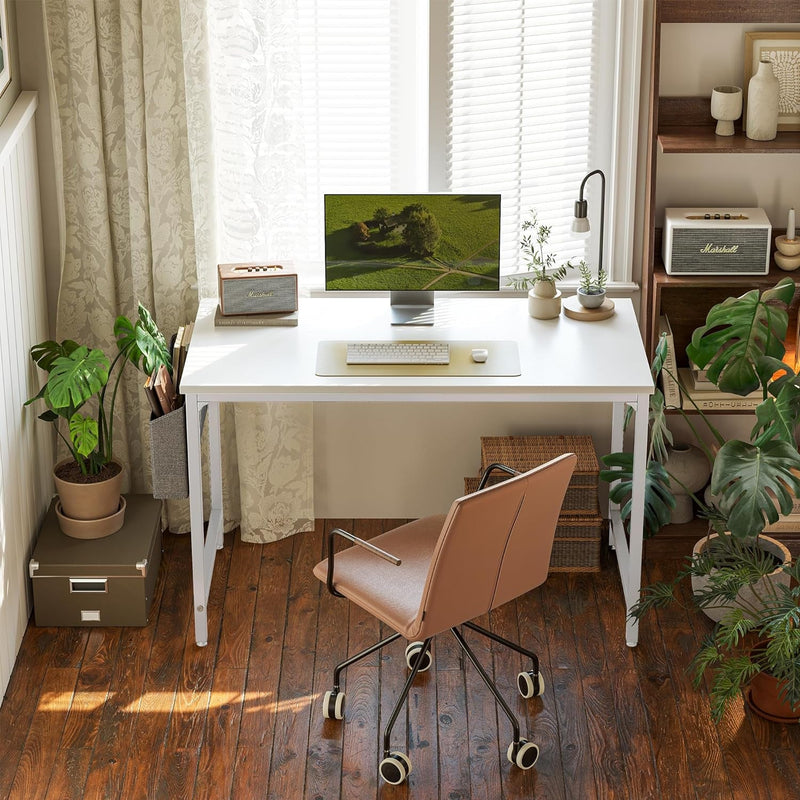 Cubicubi Computer Desk 40" Study Writing Table for Home Office, Modern Simple Style PC Desk, White Metal Frame, White