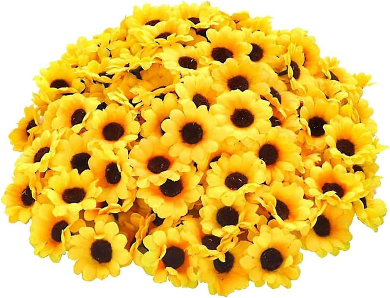 10 Pcs Yellow Artificial Sunflower Heads, Fake Fabric Flowers, Decorative Floral Embellishments for Wreaths, Weddings, Crafts