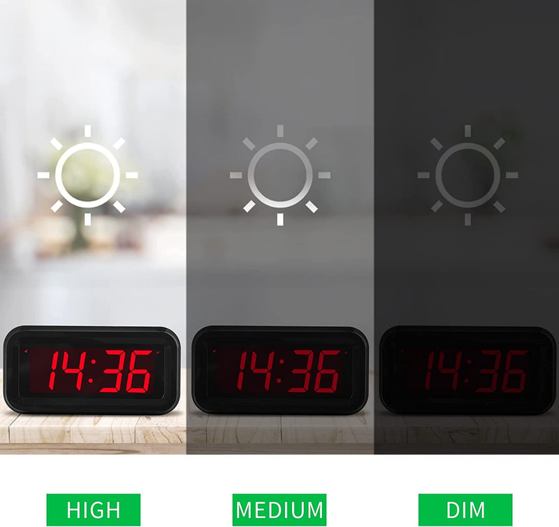Alarm Clock, LED Digital Clock, Small Wall Clock, Battery Operated, Adjustable 3-Level Led Brightness, Dim Night Mode, 12/24Hr, Cordless, Constantly 1.2'' Digits Display for Bedroom/Travel,Easy to Set