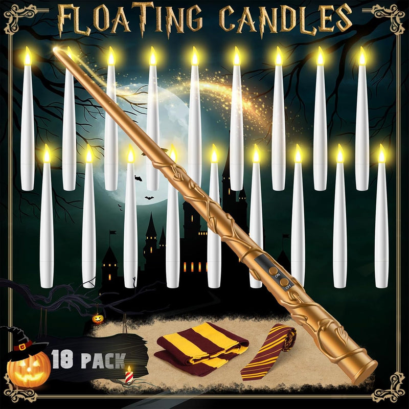 Floating Candles with Wand 10Pcs - Halloween Decorations Magic Hanging Candles Flickering Warm Light LED Flameless Candles with Remote, Christmas Lights for Window Home Bedroom Birthday Party Decor