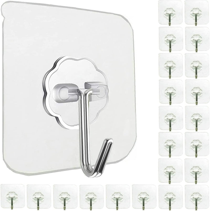 24 Pack Wall Hooks for Hanging 33Lb(Max) Heavy Duty Self Adhesive Hooks Transparent Waterproof Sticky Hooks for Keys Bathroom Shower Outdoor Kitchen Door Home Improvement Utility Hooks