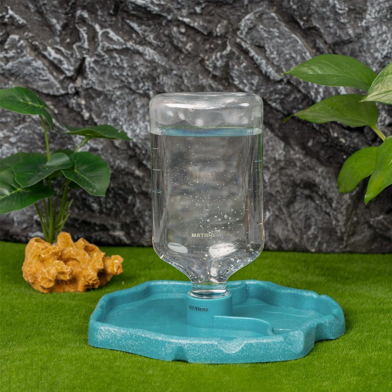 17Oz 2 in 1 Terrarium Tank Reptile Food Feeders Bowl, Water Feeder Automatic Water Dispenser Waterer Feeding Accessories, for Geckos Lizards Turtle Bearded Dragons (Lake Blue)