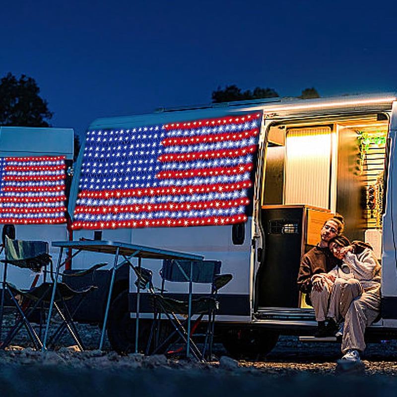 (New) American Flag Lights, Outdoor Flag String Lights 420 LED Waterproof Led Flag Net Light Patriotic Ornaments for Outdoor Home Yard,Garden, Camping, Memorial Day, 4Th of July, Christmas Decorations