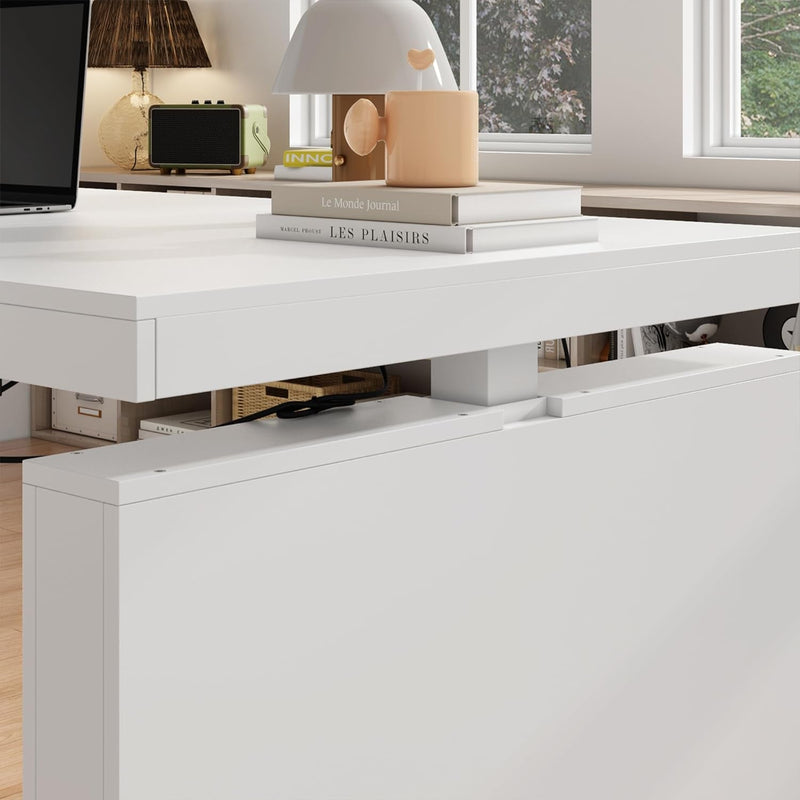 Homsee Large Home Office Electric Standing Desk with Drawer and Cabinet, Height Adjustable Stand up Desk, 70.9" Computer Desk Executive Corner Desk, White