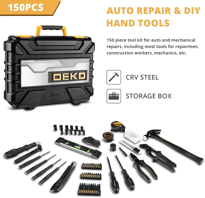 DEKOPRO 150 Piece Tool Set, General Household Hand Tool Kit, Home Repair Tool Kit with Plastic Toolbox Storage Case for DIY Project, Home Maintenance