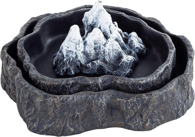 2 Pack Large Reptile Food Bowl and Water Bowl Set, Drowning Prevention Reptile Water Dish and Reptile Food Dish with Simulated Rockery, Reptile Feeder Terrarium Decoration Bowls