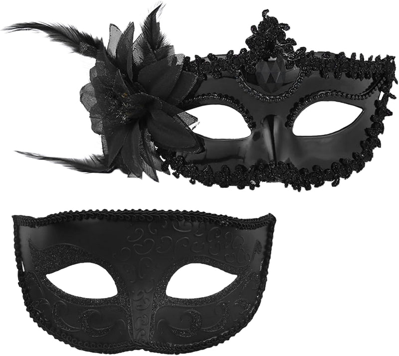 2 Pack Couple Masquerade Masks, Venetian Party Eye Mask Classic Mardi Gras Mask for Couples Women Men