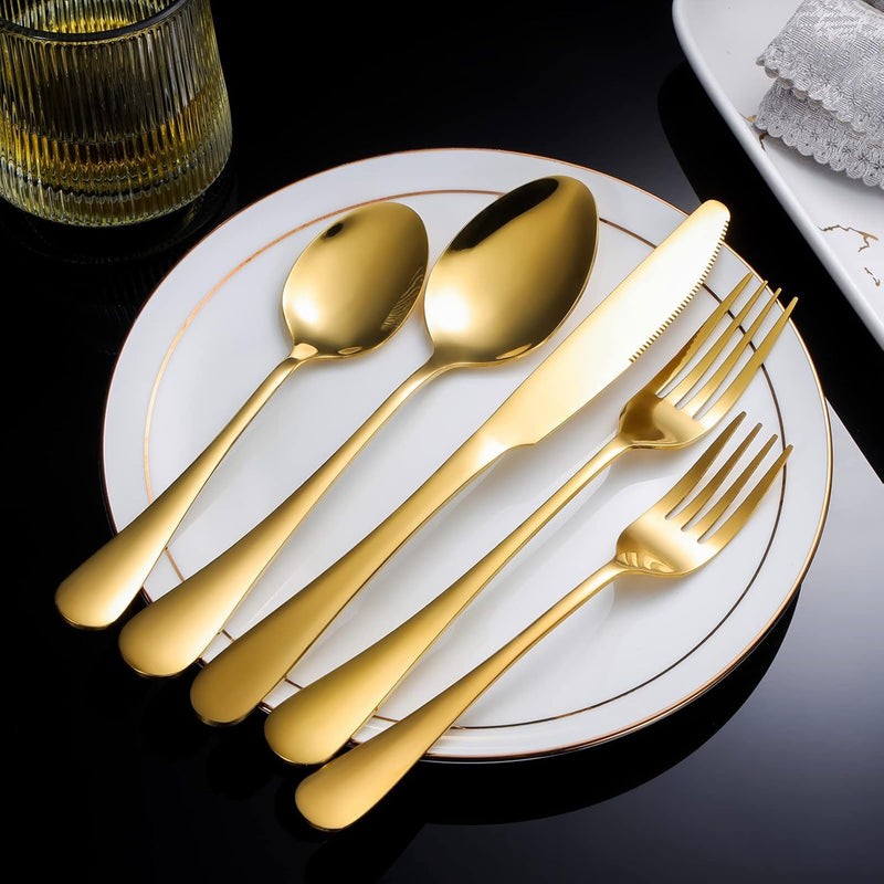 60-Piece Gold Silverware Set, Stainless Steel Flatware Cutlery Set Service for 12, Gold Utensils Tableware Cutlery Set for Home Restaurant, Mirror Finish, Dishwasher Safe (Gold)