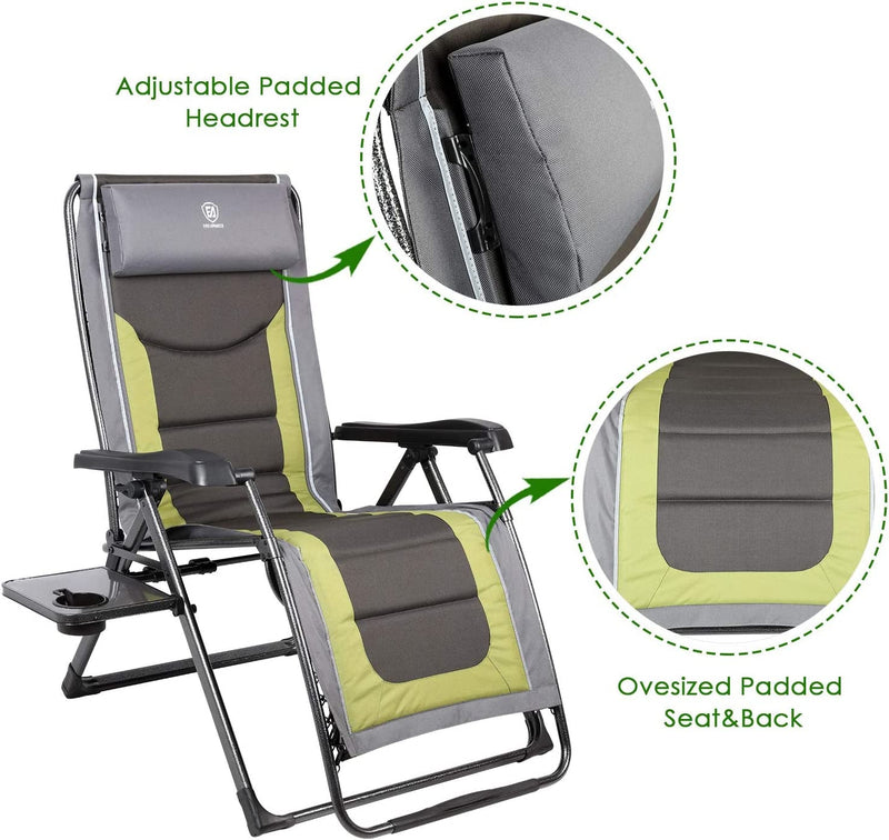 EVER ADVANCED Oversize XL Zero Gravity Recliner Padded Patio Lounger Chair with Adjustable Headrest Support 350Lbs (Olive Green)