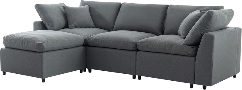 104.3" L-Shaped down Filled Upholstery Convertible Modular Sectional Sofa, Upholstered 3 Seater Corner Couch with Reversible Chaise for Living Room, Dark Gray