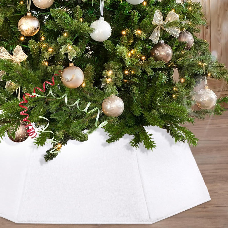 Christmas Tree Collar Faux Fur - Christmas Tree Skirt White Christmas Tree Box Stand Christmas Tree Base Cover Xmas Tree Ring Snowy White Plush Skirt for Xmas Holiday Party Tree Decorations