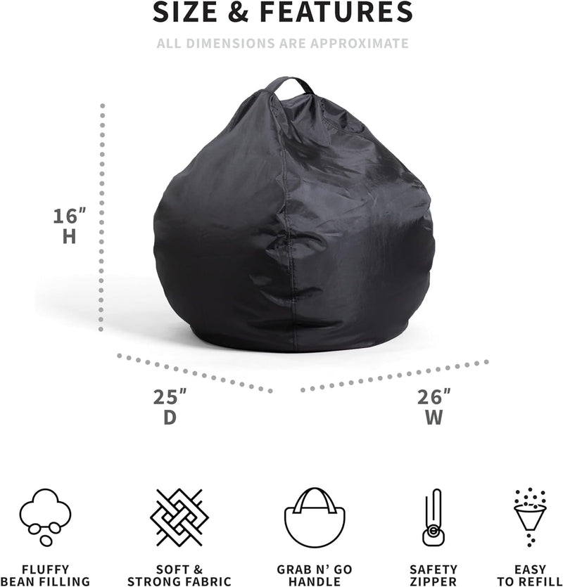 Big Joe Classic Bean Bag Chair, Black Smartmax, Durable Polyester Nylon Blend, 2 Feet Teardrop