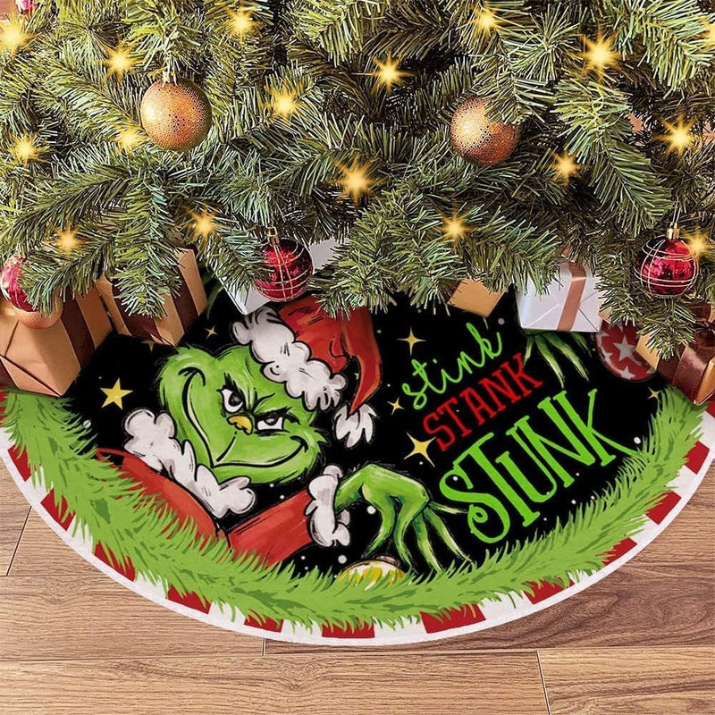 Christmas Tree Skirt Collar 48 Inches Green Christmas Monsters Design for Holiday Party Decor (RED)