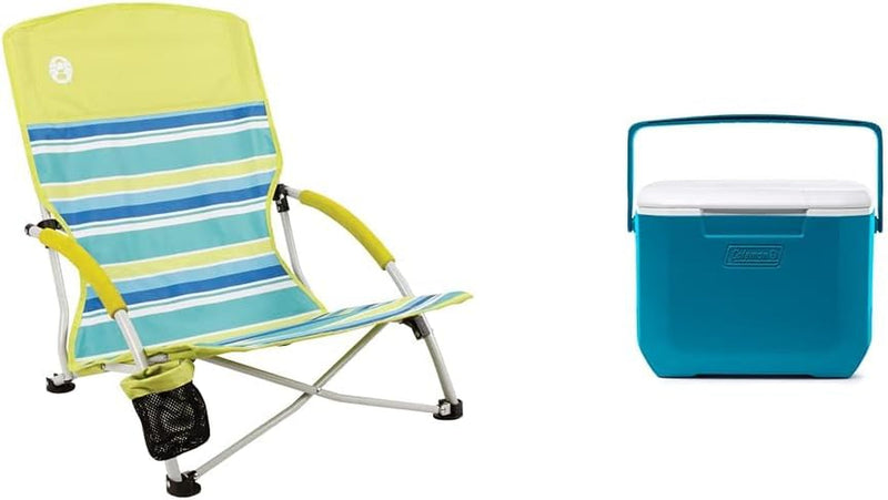 Coleman Utopia Breeze Beach Chair, Lightweight & Folding Beach Chair with Cup Holder, Seatback Pocket, & Relaxed Design; 21-Inch Seat Supports up to 250Lbs