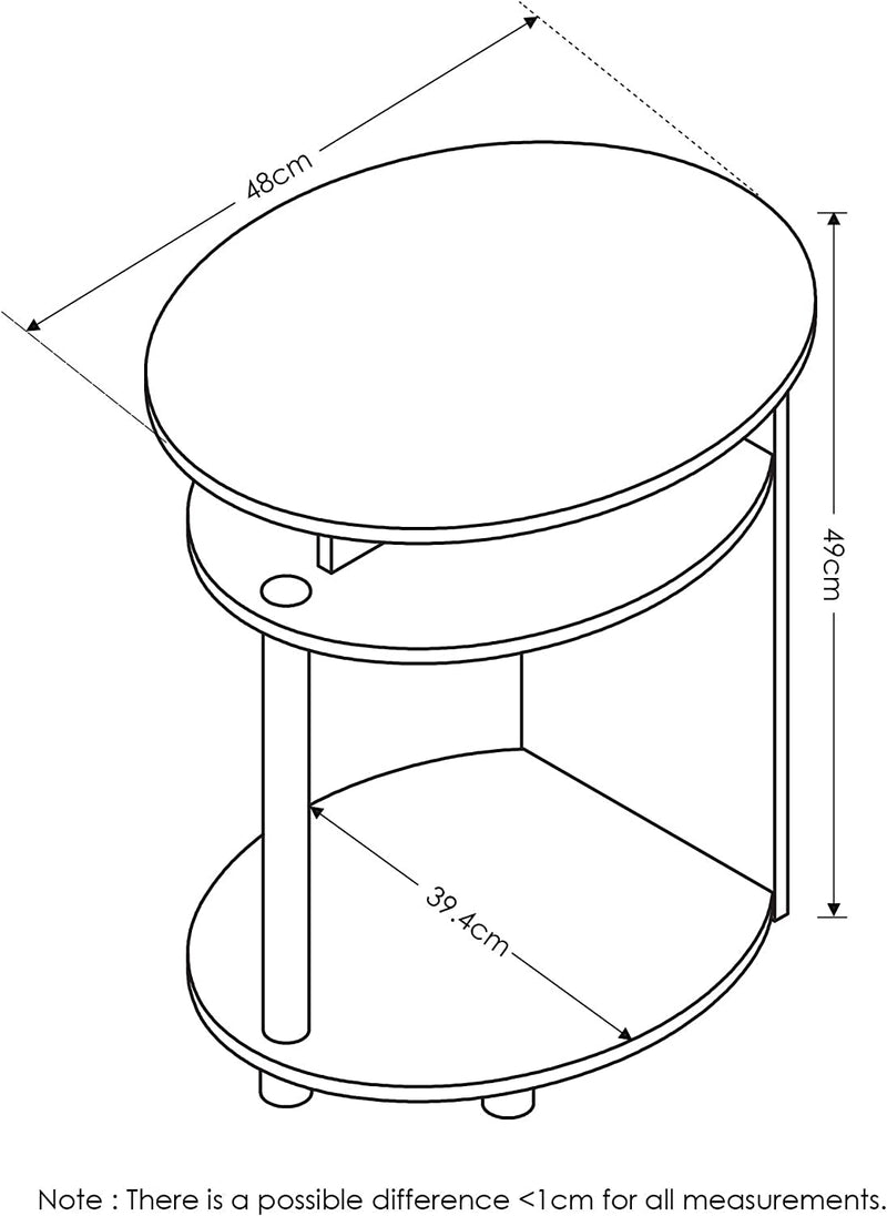 FURINNO Oval End Table, One, Walnut