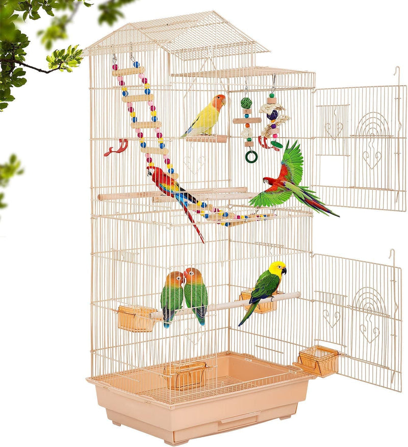39-Inch Roof Top Large Flight Parrot Bird Cage Accessories Medium Roof Top Large Flight Cage Parakeet Cage for Small Cockatiel Canary Parakeet Sun Parakeet Pet Toy Animals & Pet Supplies > Pet Supplies > Bird Supplies > Bird Cages & Stands BestPet Almond  