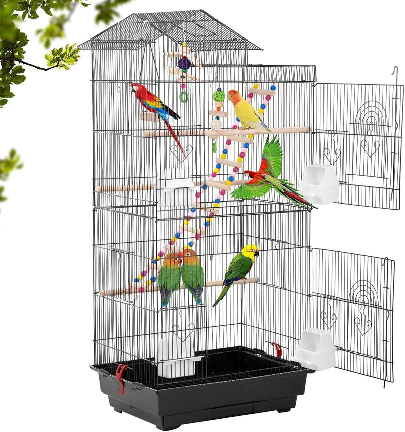 39-Inch Roof Top Large Flight Parrot Bird Cage Accessories with Rolling Stand Medium Roof Top Large Flight Cage Parakeet Cage for Small Cockatiel Canary Parakeet Sun Parakeet Pet Toy
