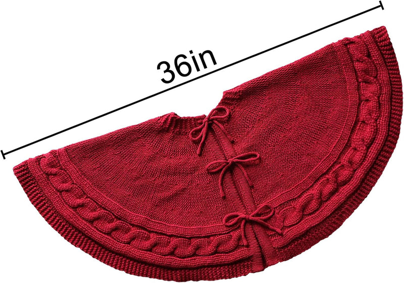 Christmas Tree Skirt 36 Inches: Braided Cable Knit round Wine Red Tree Skirt, Thick Rustic Christmas Tree Decorations Neutral Christmas Decor Christmas Tree Skirts for Xmas Home Party Supplies