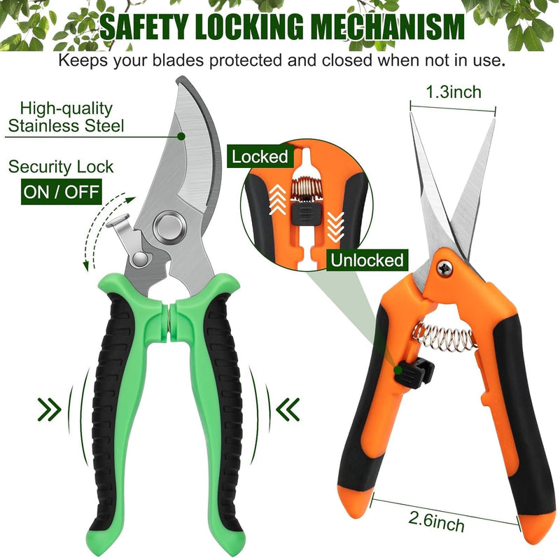 3 Pack Garden Pruning Shears, Stainless Steel Garden Shears, Premium Pruning Shears for Gardening, Handheld Gardening Shears, Garden Scissors with Soft Grip Handle, Plant Garden Clippers Tools