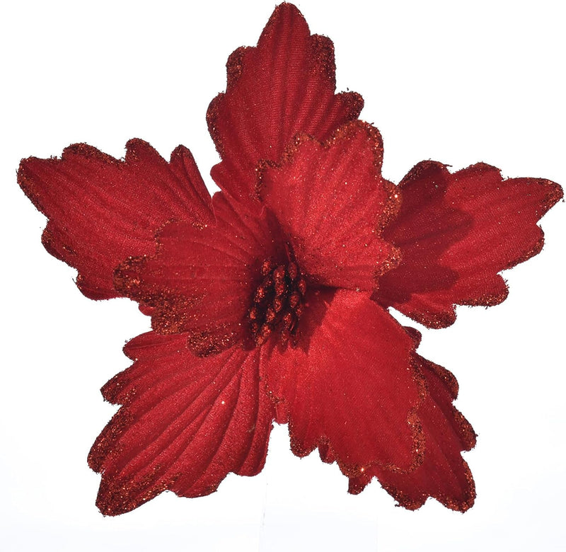 10Pcs Snow Decorated Large Poinsettia Decorative Christmas Flower Stem for Christmas Tree Wreath Garland, Red/White