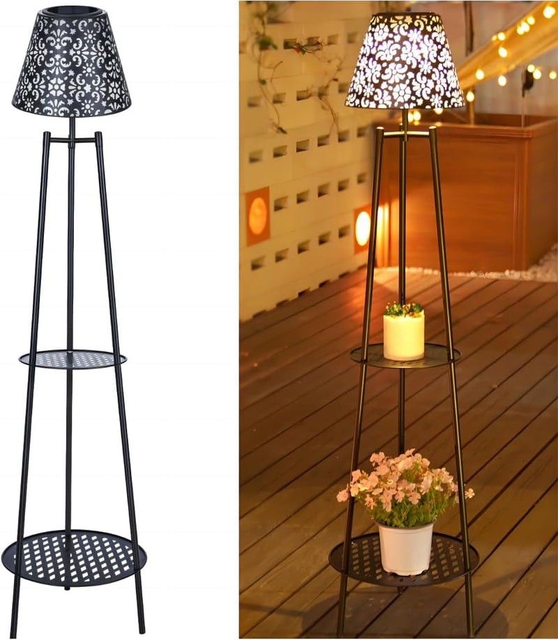 2 Pack Patio Decor Solar Outdoor Lantern Lights Waterproof Floor Lamp with Plant Stand for Yard Garden Porch Decorations. (Moroccan)