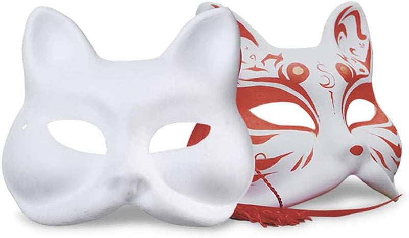 Cat Mask, 3PCS Therian Masks White Cat Masks Blank DIY Halloween Mask Animal Half Facemasks Masquerade Cosplay Party