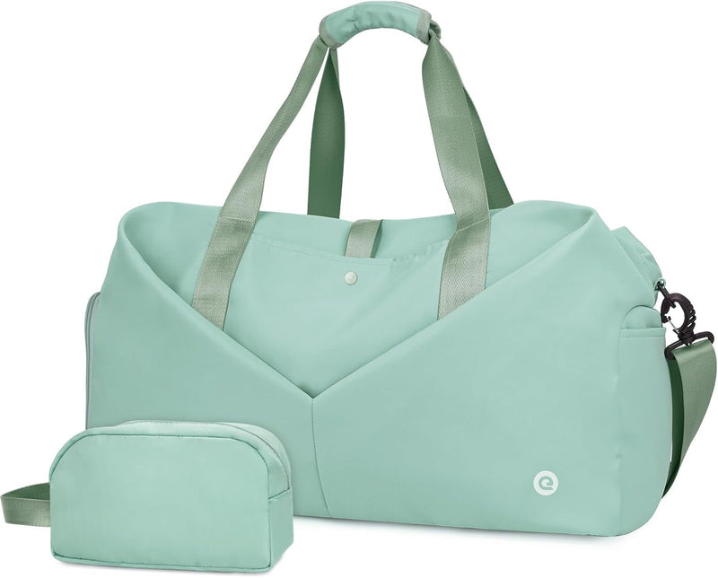 Ceneda 20" Gym Duffel Bag with Wet Pocket Shoes Compartment Portable Overnight Weekender Bag Travel Bag Yoga Bag for Women (Celadon)