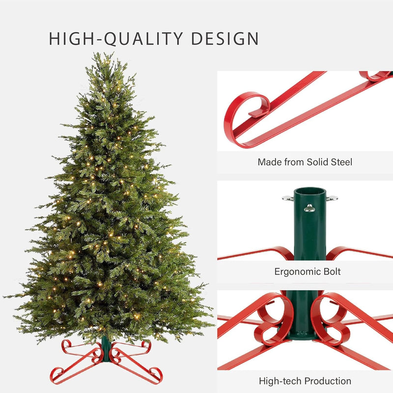 Christmas Tree Stand for Artificial Trees 4 to 8 Foot Christmas Fake Tree Holder for Green & Red Indoor Outdoor Party Christmas Tree Ornaments Fits up to 1.4" Xmas Tree Trunks