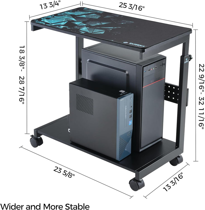 EUREKA ERGONOMIC Height Adjustable Computer Tower Stand, 2-Tier Atx-Case CPU Holder Cart under Desk Mobile PC Standing Table Home Office Gaming Accessories W/Rolling Wheels & Mouse Pad, Black