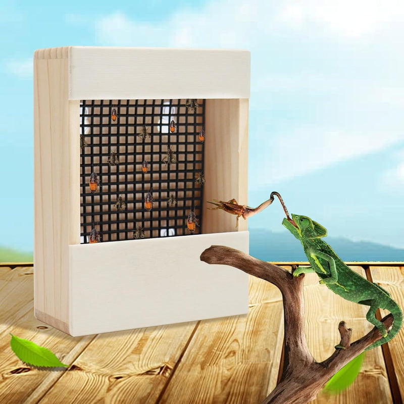 Chameleon Feeder, Bearded Dragon Bug Bowl, Wooden Reptile Feeder Box, Wall-Mounted Insect Feeder with Suction Cups, Tank and Aquarium Accessories for Lizard Bearded Dragon Gecko Frog