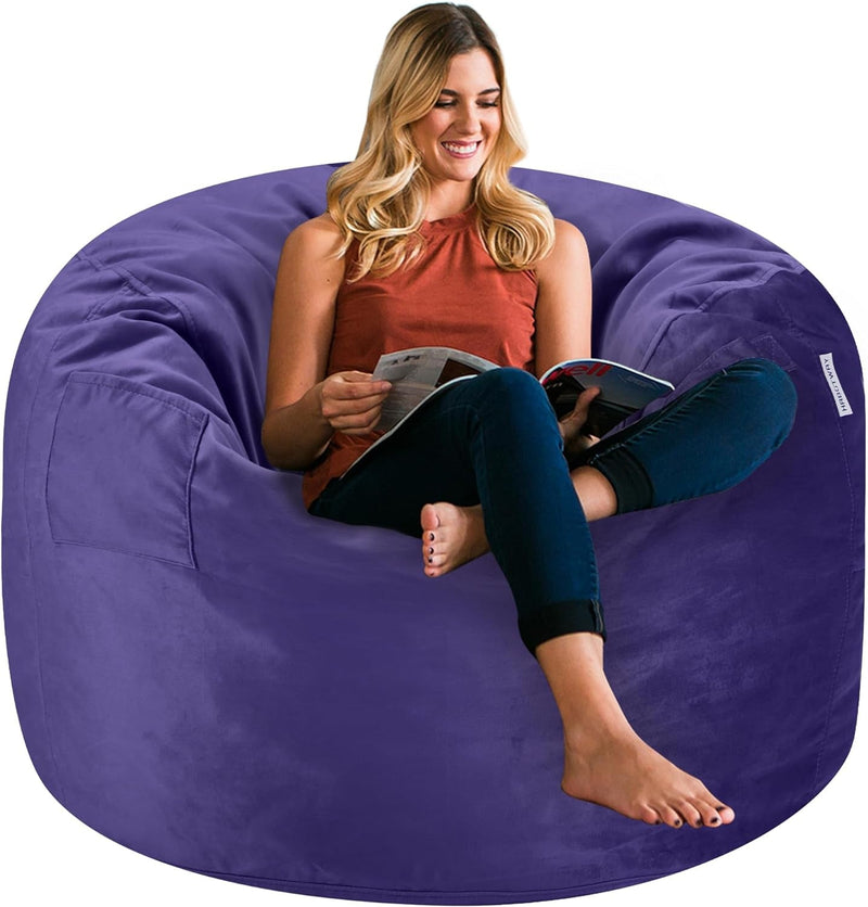 HABUTWAY Bean Bag Chair 3Ft Luxurious Velvet Ultra Soft Fur with High-Rebound Memory Foam Bean Bag Chairs for Adults Plush Lazy Sofa with Fluffy Removable Sponge 3'(Black New)