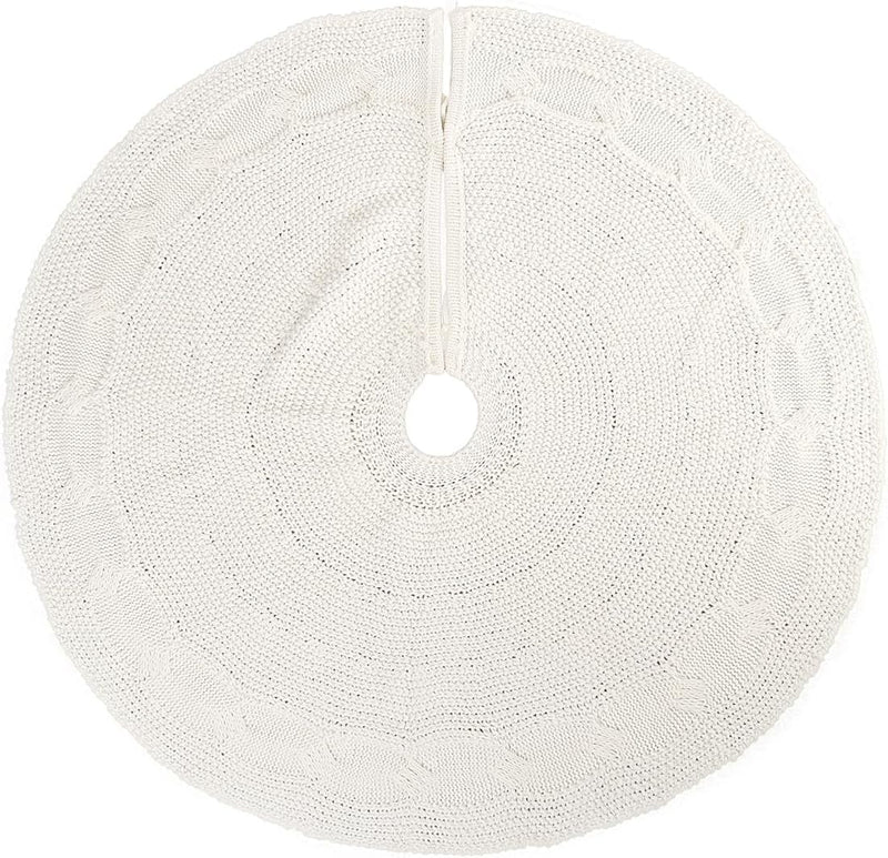 GMOEGEFT Christmas Tree Skirt 24 Inches Cable Knitted Thick Knit White Tree Skirts for Xmas Decor Holiday Decoration (White, 24 In)