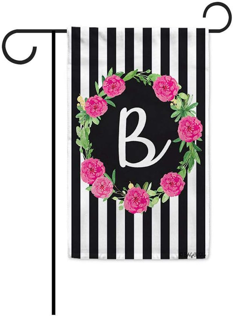 BAGEYOU Hello Summer Wreath Flower Monogram Initial B Decorative Garden Flag Stripes Seasonal Decor Yard Banner for Outdoor 12.5X18 Inch Printed Double Sided