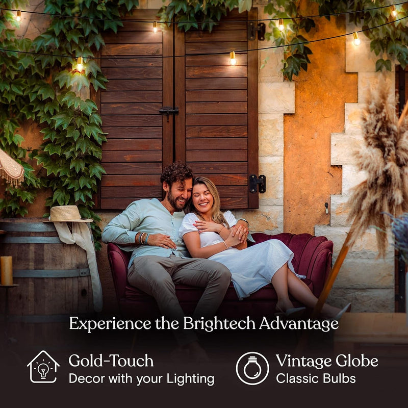 Brightech Glow LED String Lights - 26 Ft Commercial Grade Patio Lights with Brass Accents - Outdoor Waterproof Globe String Light for Backyard, Garden