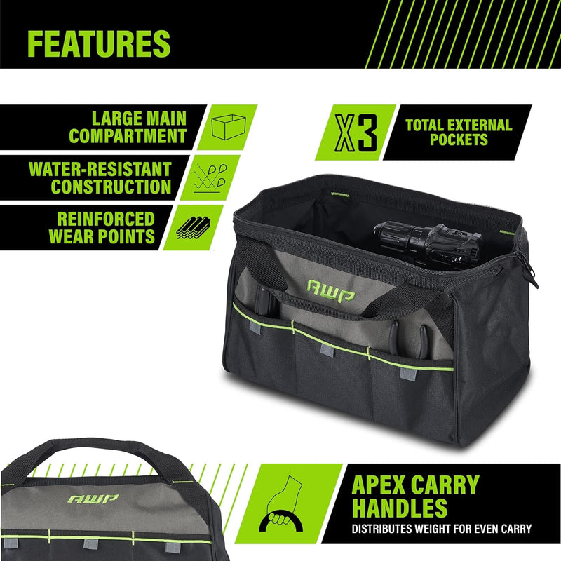 AWP 15 Inch Tool Bag with Apex Handle Design, Compact Size, Water-Resistant Construction