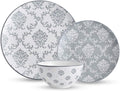 12-Pieces Dinnerware Sets Ceramic Dish Set, Plates and Bowls Sets, Dishes Set for 4, Nonstick Plate Set, Durable Stoneware Plates, Dishes, Soup and Cereal Bowls, Grey, for Kitchen