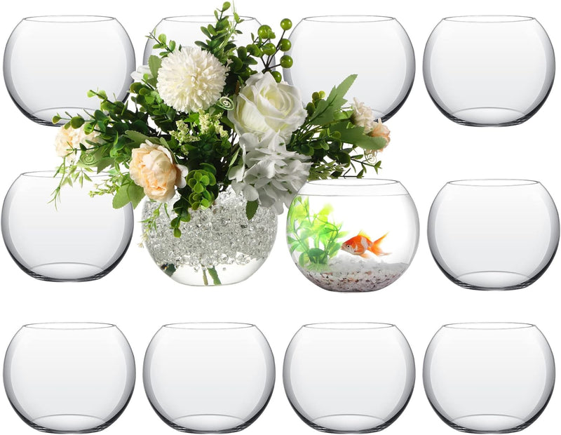 12 Pcs Bubble Bowl Vase Centerpiece 6''W X 5''H round Glass Flower Vase Bulk Clear Fish Bowl with Clear Water Gel Beads, Glass Candle Holders Terrarium Bowl for Wedding Floral Centerpiece Home Decor