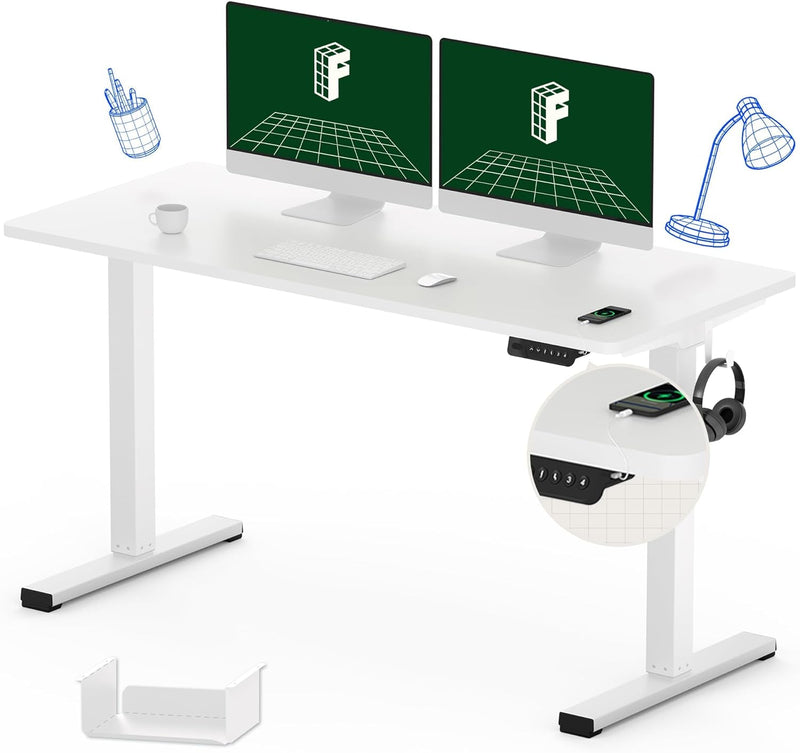 FLEXISPOT Standing Desk Quick Assembly Electric Adjustable with 48 X 24 Inches Whole-Piece Desktop Ergonomic Memory Controller Stand up Desk(White Frame + 48" Grey Wood Grain)