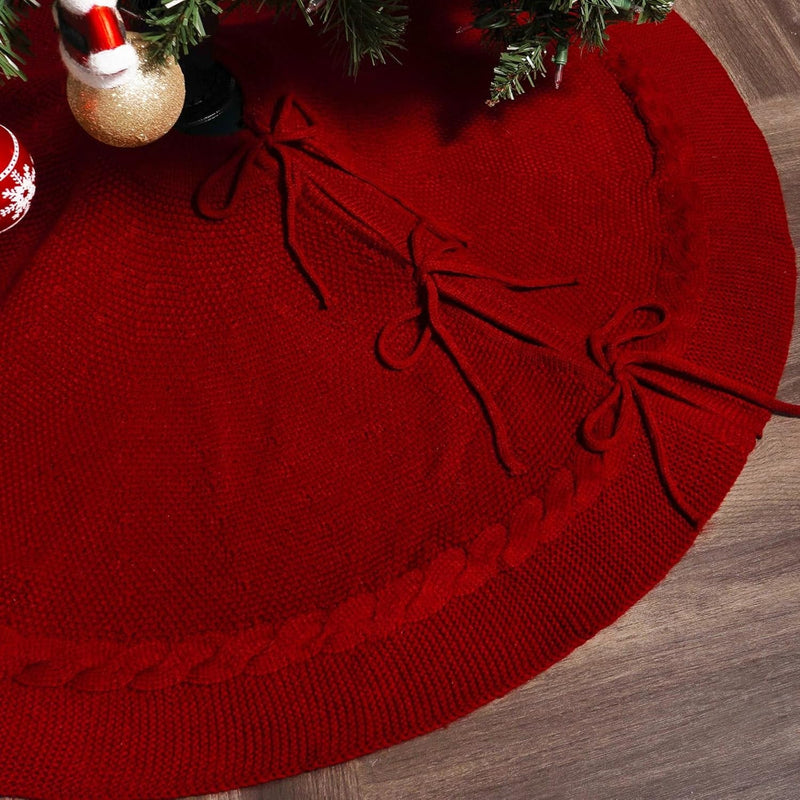 36 Inch Red Knitted Christmas Tree Skirt: Small Thick Cable Knit round Cream Tree Skirt Rustic Neutral Farmhouse Neutral Christmas Decor Tree Base Cover Xmas Home Decorations