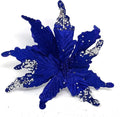 Allgala 6-PK Glitter and Sequin Decorated Fabric Poinsettia Artificial Christmas Flower with Clips-Champagne-Xf93306