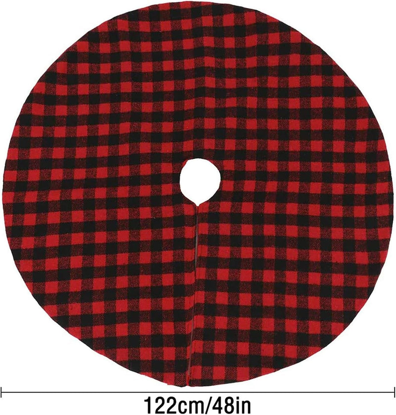 Firlar 35 Inch Christmas Tree Skirt, Red and Black Buffalo Plaid Xmas Tree Skirt Holiday Tree Ornaments for Christmas Day