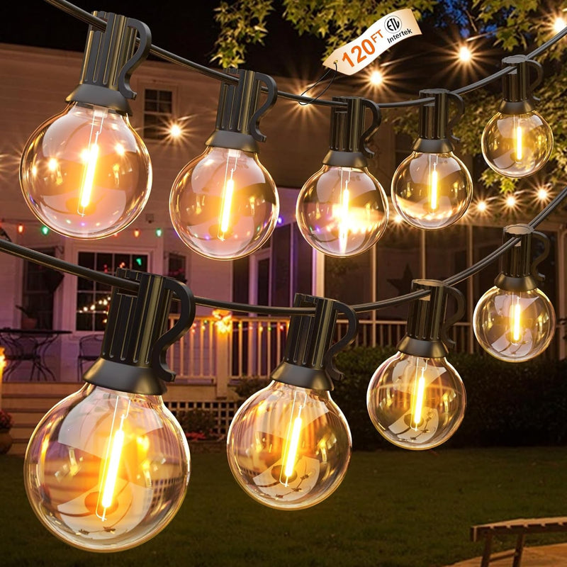 GLUROO Outdoor String Lights, 30FT LED Patio Lights Outdoor Wateproof with 15+1 Globle Bulbs Shatterproof, 2700K outside for Backyard,Bistro,Camping,Deck,Yard,Garden