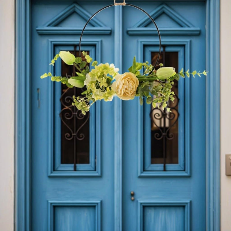 17.72Inch Elegant Artificial Wreath: Peony & Tulip Design, Perfect for Doorstep, Foyer, Living Room, Farmhouse, Home, and Wedding Decorations.